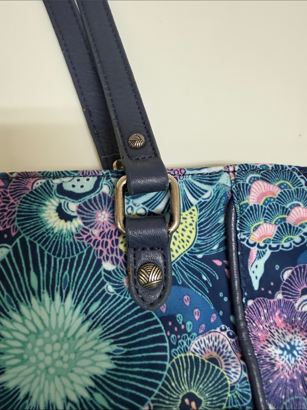 Sakroots Navy Multicolor Floral Tote with Tassel Charm - Picture 4 of 11